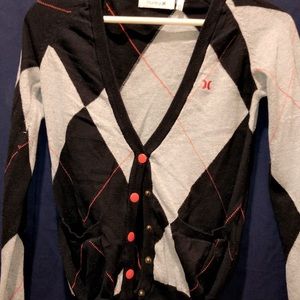 Black gray and red sweater